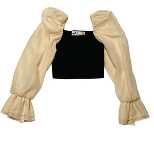 Miou Muse women's Eloise shirt crop sheer ruffle sleeve peasant blouse viscose S